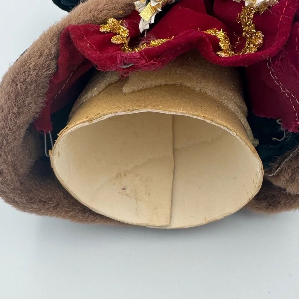 Vintage Victorian Santa Tree Topper Figure Red‎ Green Fur Trim Ceramic Face